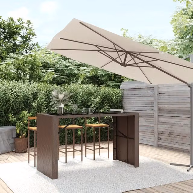 Tavolo da bar moderno vidaXL in polyrattan con piano in vetro marrone e nero L: 185 cm, P: 80 cm, H: 110 cm – 1