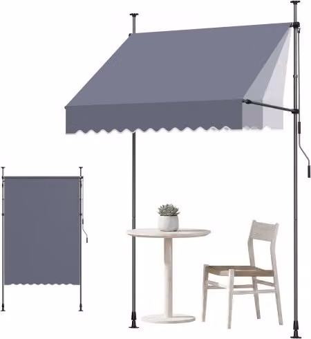 Tenda da Sole Retrattile VEVOR Grigio Scuro con Manovella, Tendalino in Poliestere e Alluminio per Patio e Giardino, Larghezza: 150 cm