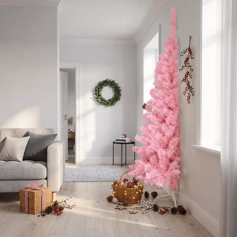 Maison Exclusive - Albero di Natale artificiale a metà, con supporto, color rosa, 240 cm, in PVC