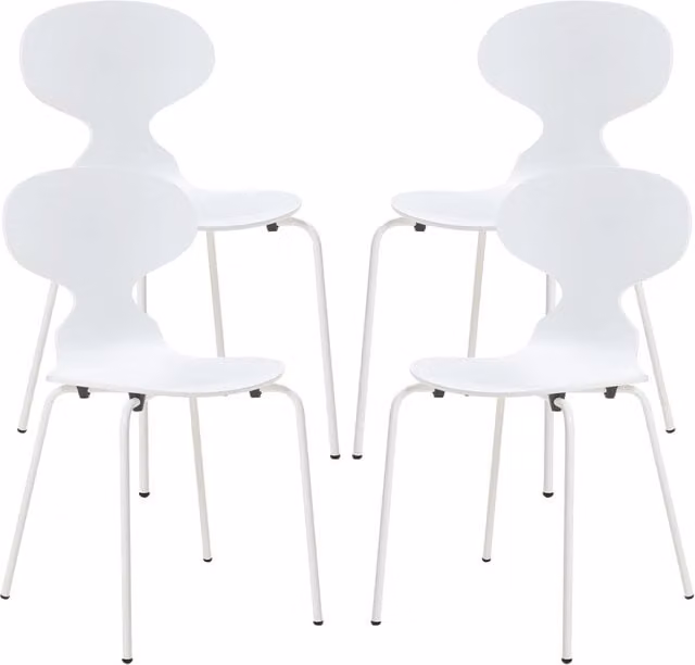 Set di 4 sedie impilabili da sala da pranzo moderne en.casa in bianco con finitura opaca e dettagli in legno di betulla