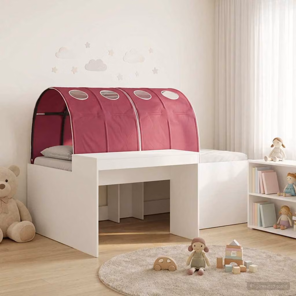 Letto singolo per bambini vidaXL con tunnel e scomparti laterali, Bianco e Rosso, L/P/H: 203 x 120 x 133,5 cm