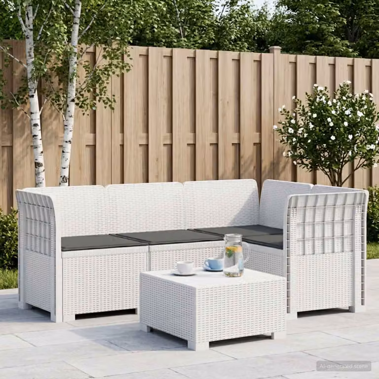 vidaXL Divano da Giardino a L con Cuscini e Rivestimenti Rimovibili in Rattan Bianco e Antracite