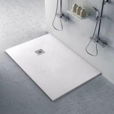 Piatto doccia rettangolare INBAGNO Karen in marmo resina bianco effetto pietra L: 130 cm, P: 80 cm