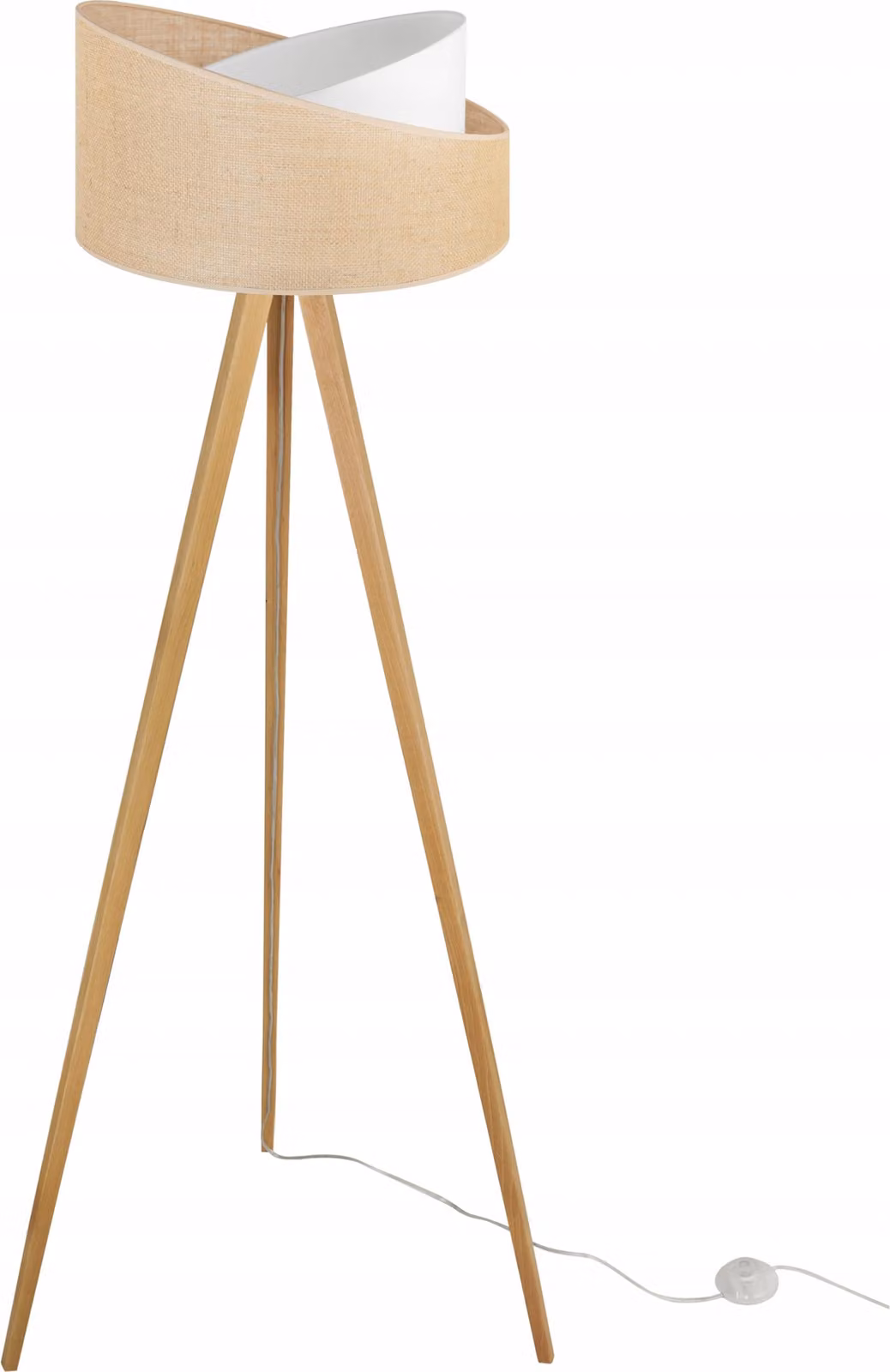 Lampada da terra a tre gambe, legno, juta, paralume, 45 cm