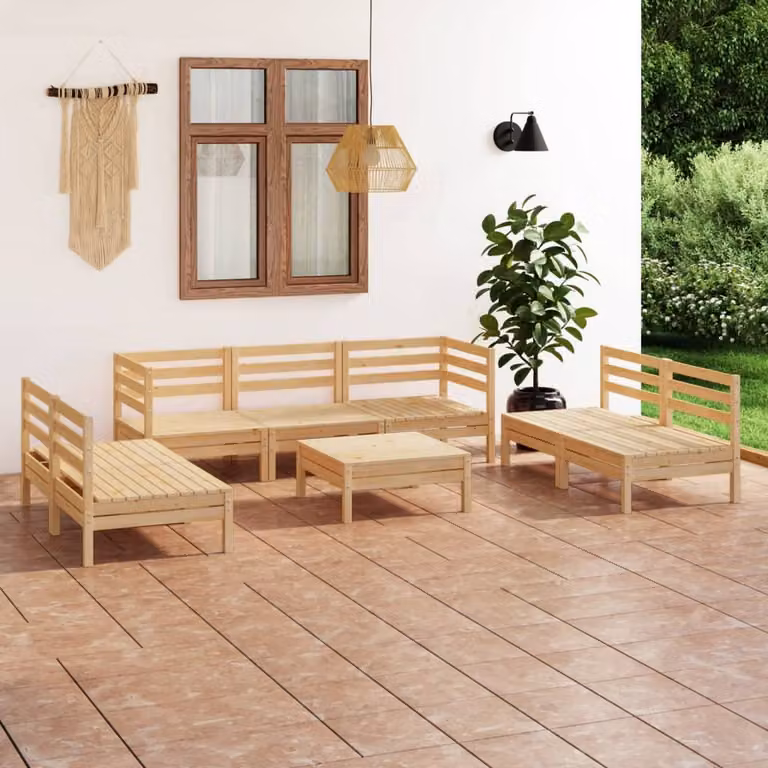 The Living Store Set da salotto da giardino in pino massiccio da 8 pezzi