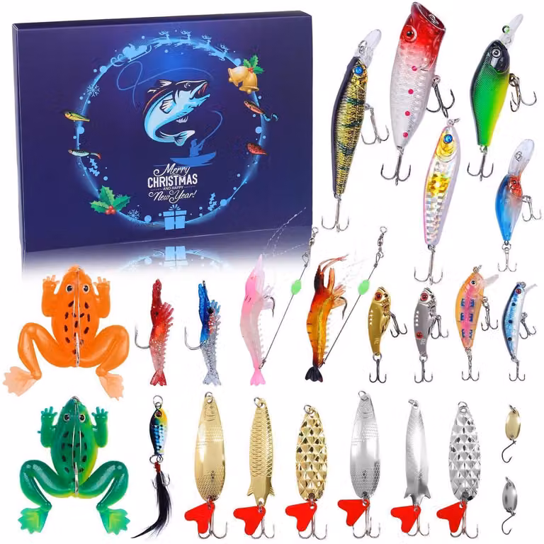 Calendario dell'Avvento per pesca, edizione 2026, per uomini, set con 24 accessori da pesca