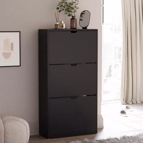 Mobiletto contenitore con cassetti, 3 scomparti - Colore: nero - Ideale per l'arredamento della zona giorno - Altezza: 115 cm - Design salvaspazio - Scomparti regolabili - Legno