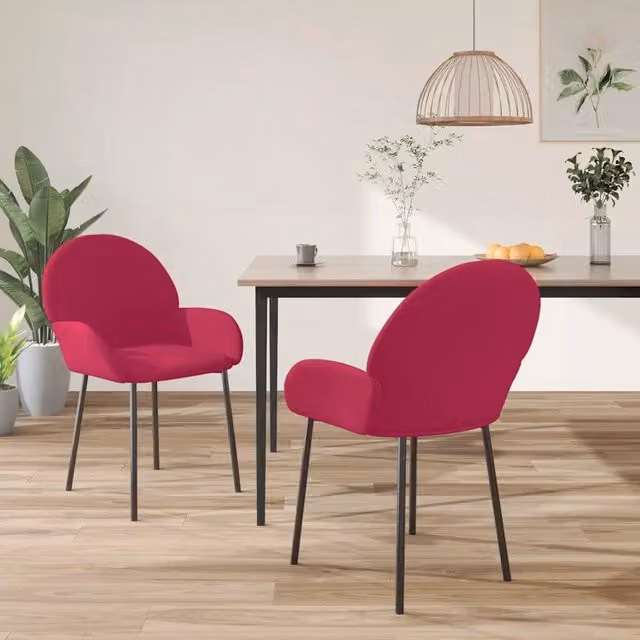 Set di 2 sedie da pranzo vidaXL in velluto rosso con braccioli e struttura in metallo per cucina e sala da pranzo