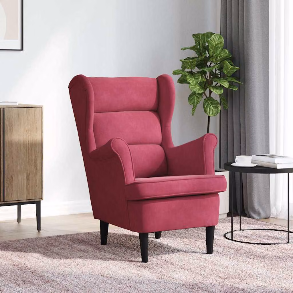 Poltrona moderna in velluto rosso vidaXL con braccioli e design a vasca per il tuo soggiorno – 1