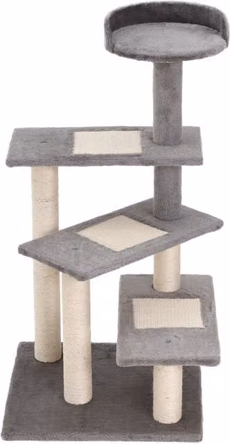 Tiragraffi per Gatti PawHut con Amaca Rotonda, Pali in Sisal Sostituibile e Rivestimento in Peluche, Grigio e Beige, Altezza: 100 cm