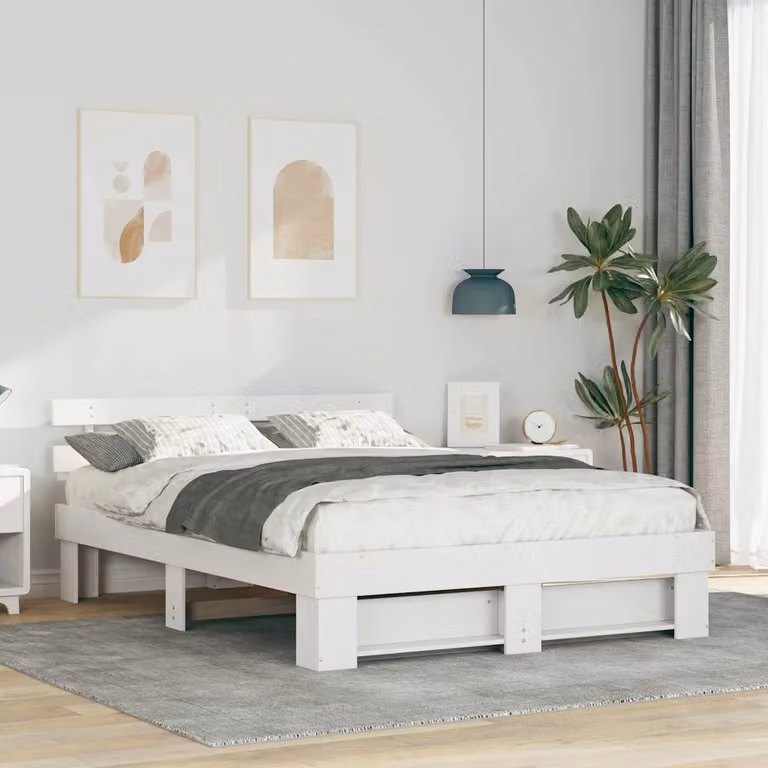 Struttura del letto moderna vidaXL in pino massello bianco L 150 x P 200 cm