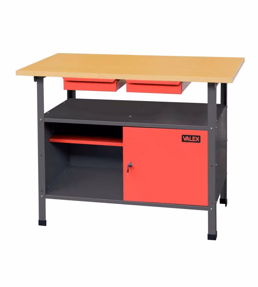 Valex Banco da Lavoro Rosso 2 Cassetti 120x60x85h cm Acciaio Verniciato