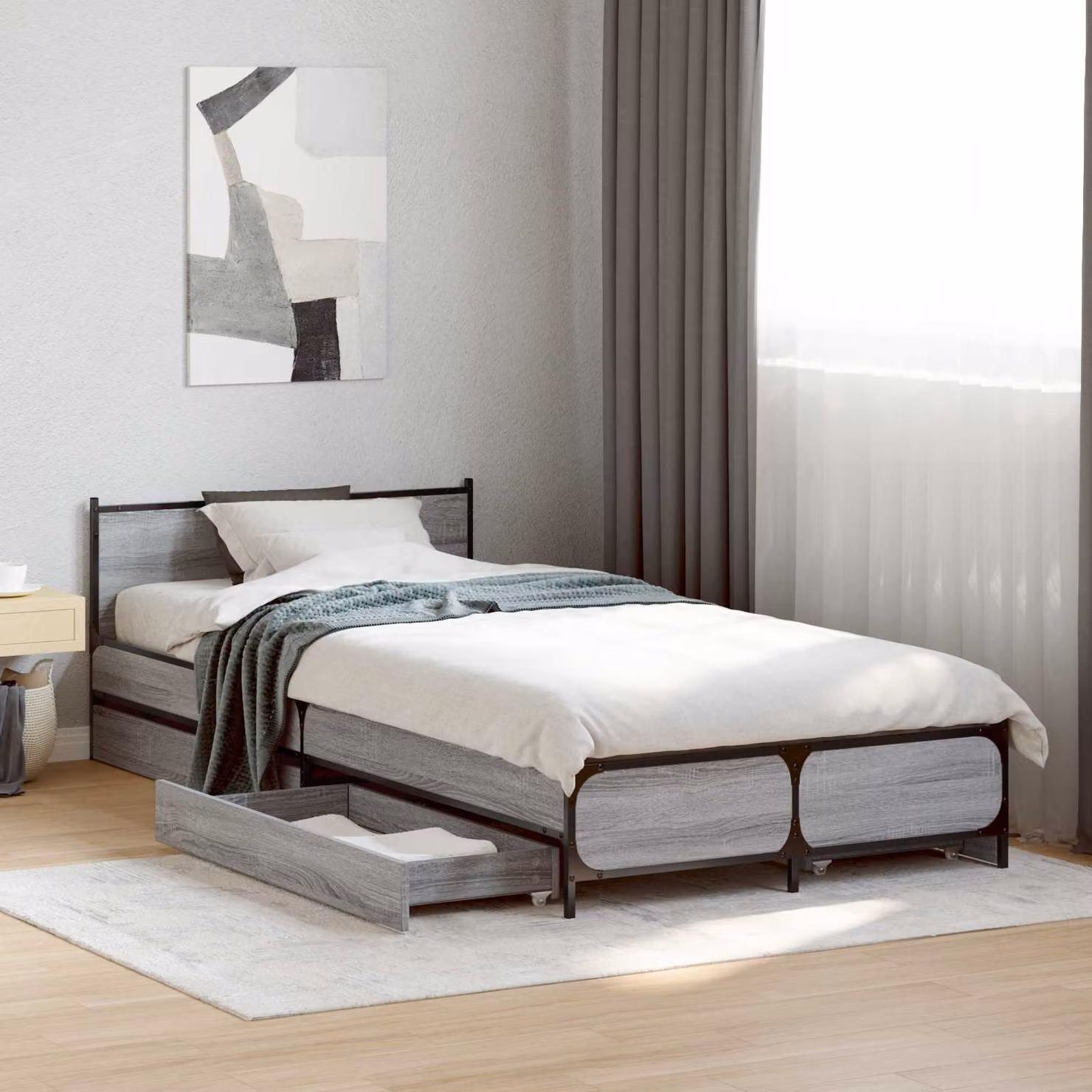 Struttura letto con testata vidaXL in legno Sonoma grigio L 80 cm x P 200 cm
