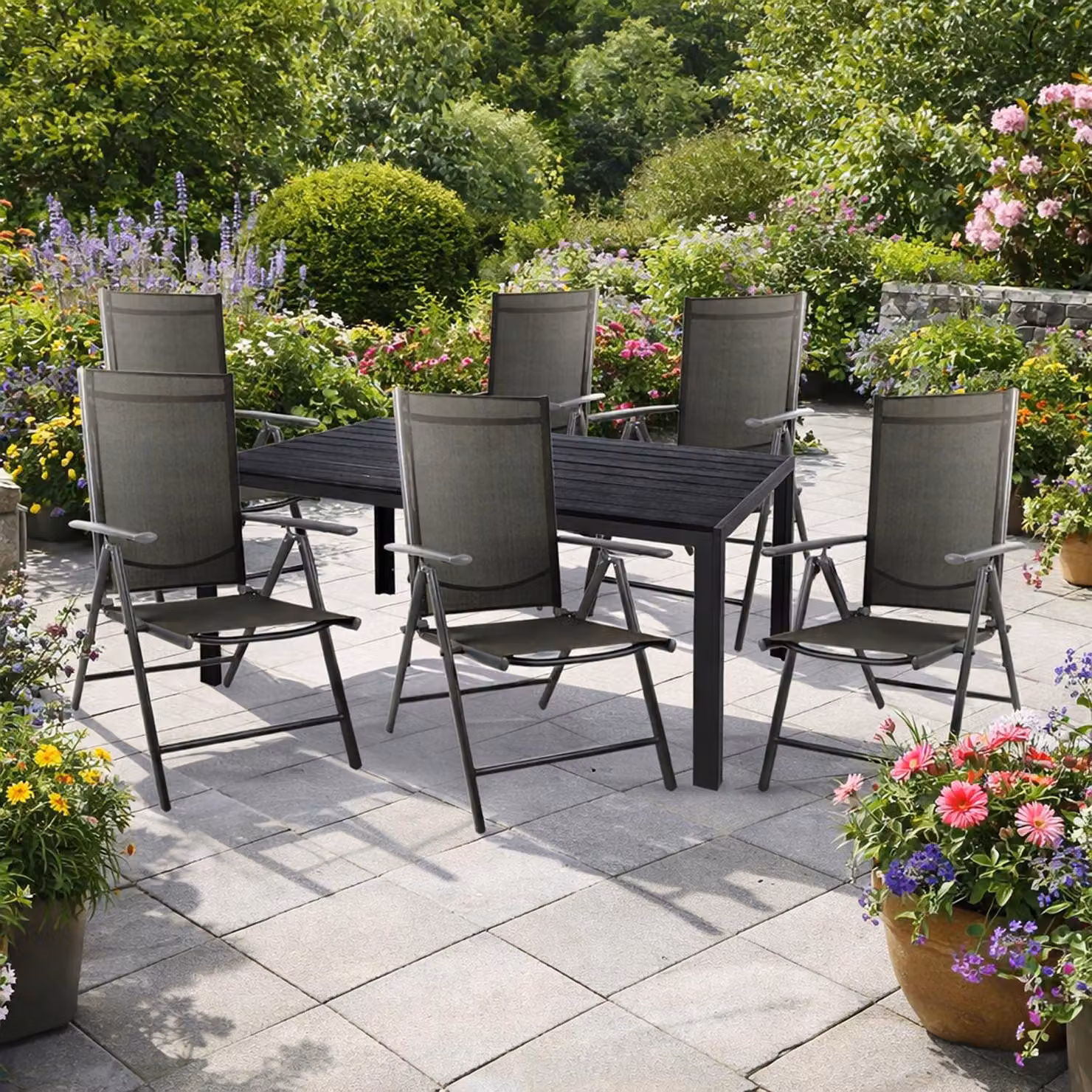 Set da giardino 7 pezzi Set di sedute 180x90 cm Alluminio Non-Wood Antracite