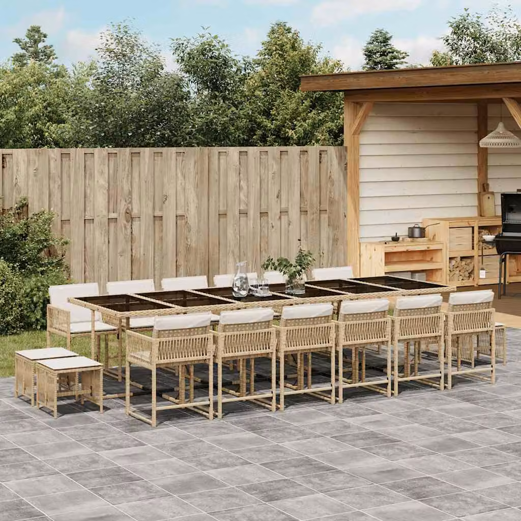 vidaXL Set da Pranzo da Giardino 17 pz in Polyrattan con Cuscini Beige e Piano in Vetro – 1