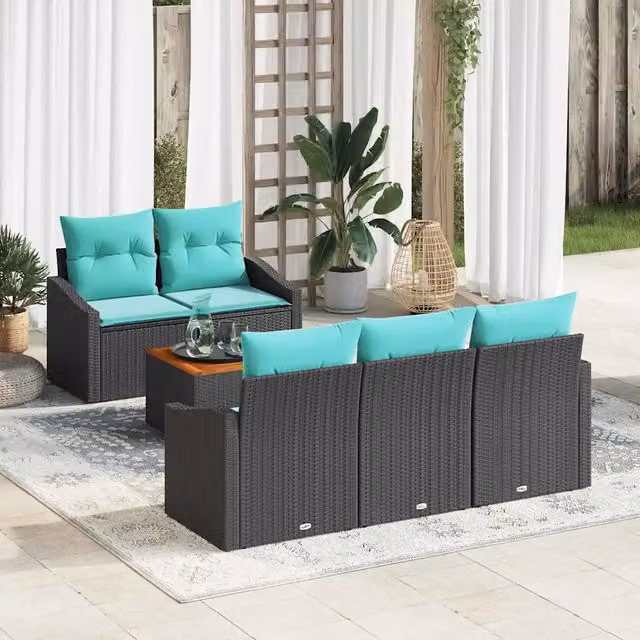 Set Divano da Giardino 6 pz Nero polyrattan 3347774
