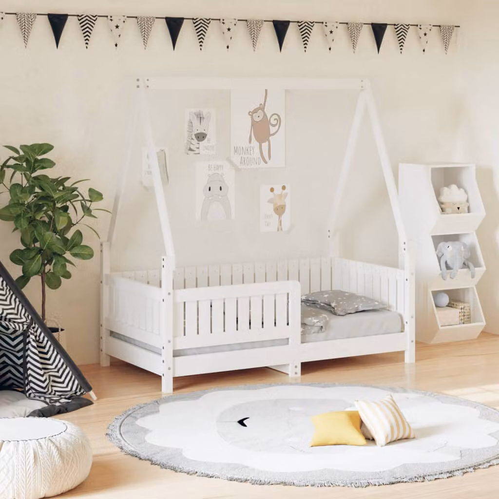 vidaXL Giroletto per Bambini in Legno Massello di Pino Bianco L 70 x P 140 cm – 1