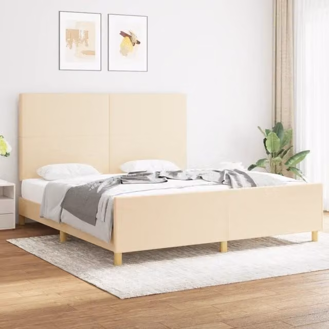 Giroletto vidaXL in tessuto beige con struttura in legno di larice L/P/H: 180 x 200 x 128 cm