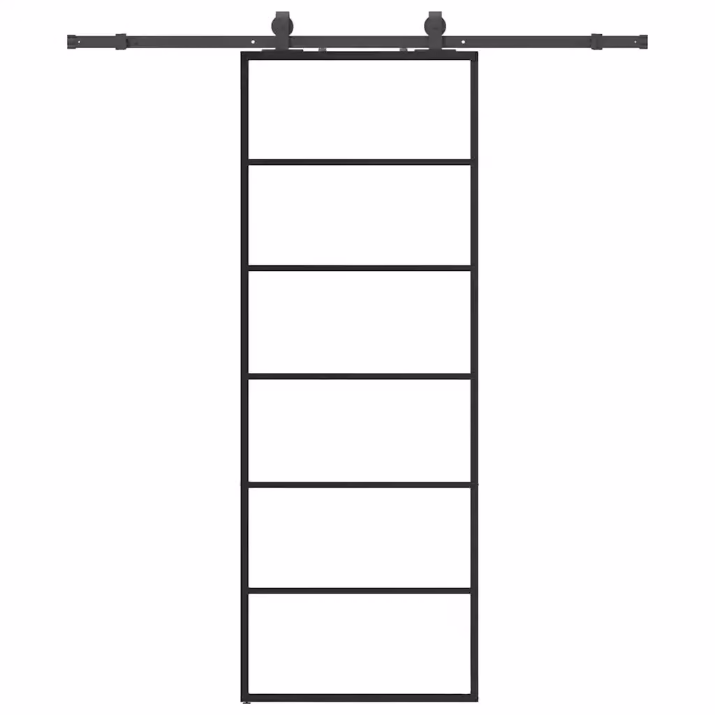 Porta Scorrevole Moderna VIDAXL in Vetro Trasparente con Telaio in Alluminio Nero L: 76 cm, H: 205 cm – 2
