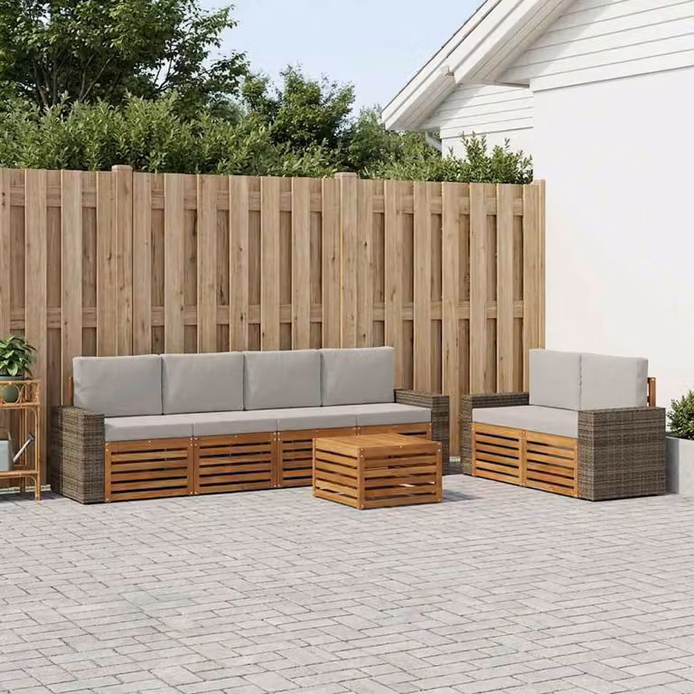 Set di divani da esterno vidaXL 7 pz in legno di acacia con cuscini, colore beige e grigio