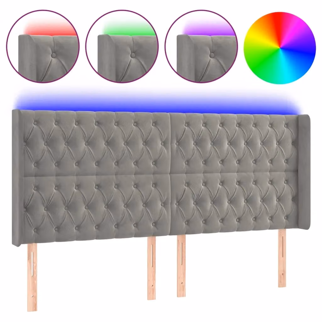 Testiera con LED e porta USB vidaXL in velluto grigio, L: 183 cm, P: 16 cm, H: 118/128 cm – 2