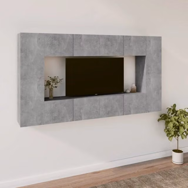 Set Mobili Porta TV 8pz-Set di 8 Credenza per TV Grigio Cemento in Legno Multistrato 562228