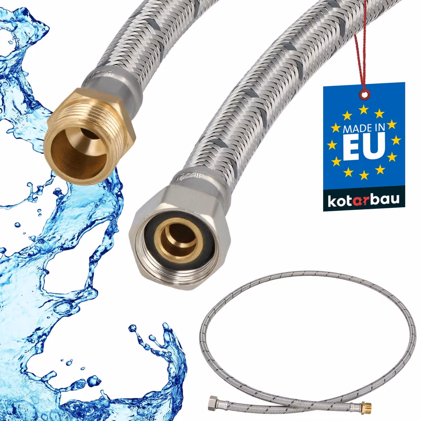 KOTARBAU® Tubo Flessibile per Rubinetto 3/8" x 3/8" Rinforzato 150cm Tubo Flessibile Rubinetto Cucina Maschio x Femmina Acciaio Inox