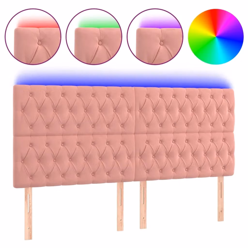 Testiera con LED e porta USB vidaXL in velluto rosa, L: 180 cm, P: 7 cm, H: 118-128 cm – 2