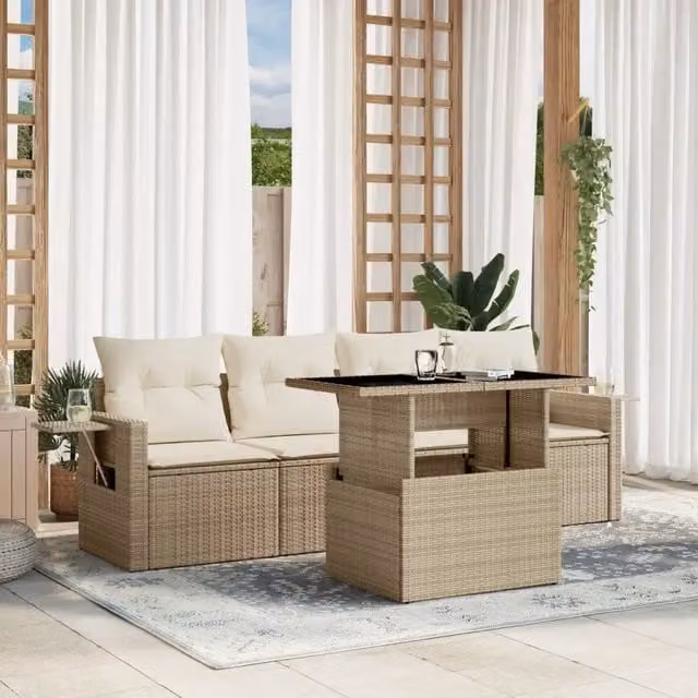 Set Divano da Giardino 5 pz con Cuscini Beige in Polyrattan 3267728