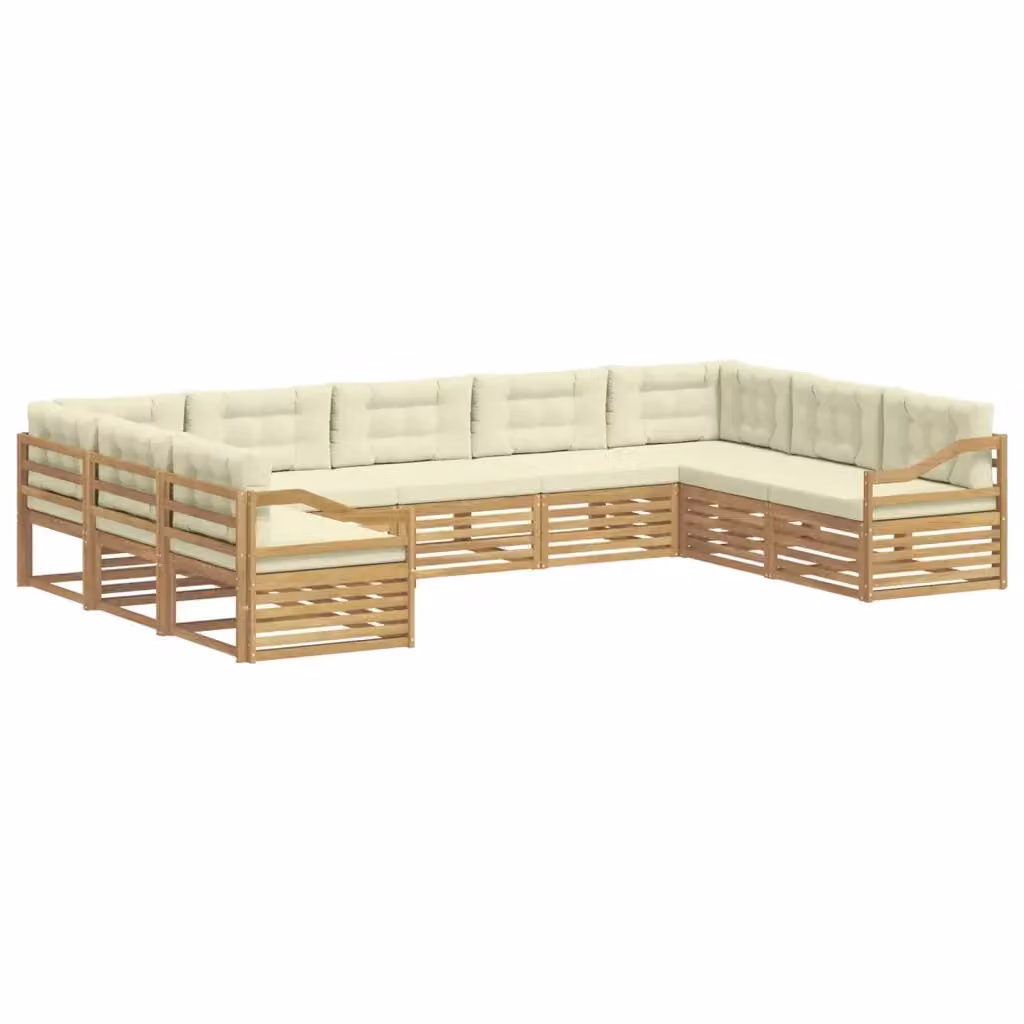 Set di divani da esterno a L vidaXL in legno di acacia con cuscini Bianco e Beige – 2
