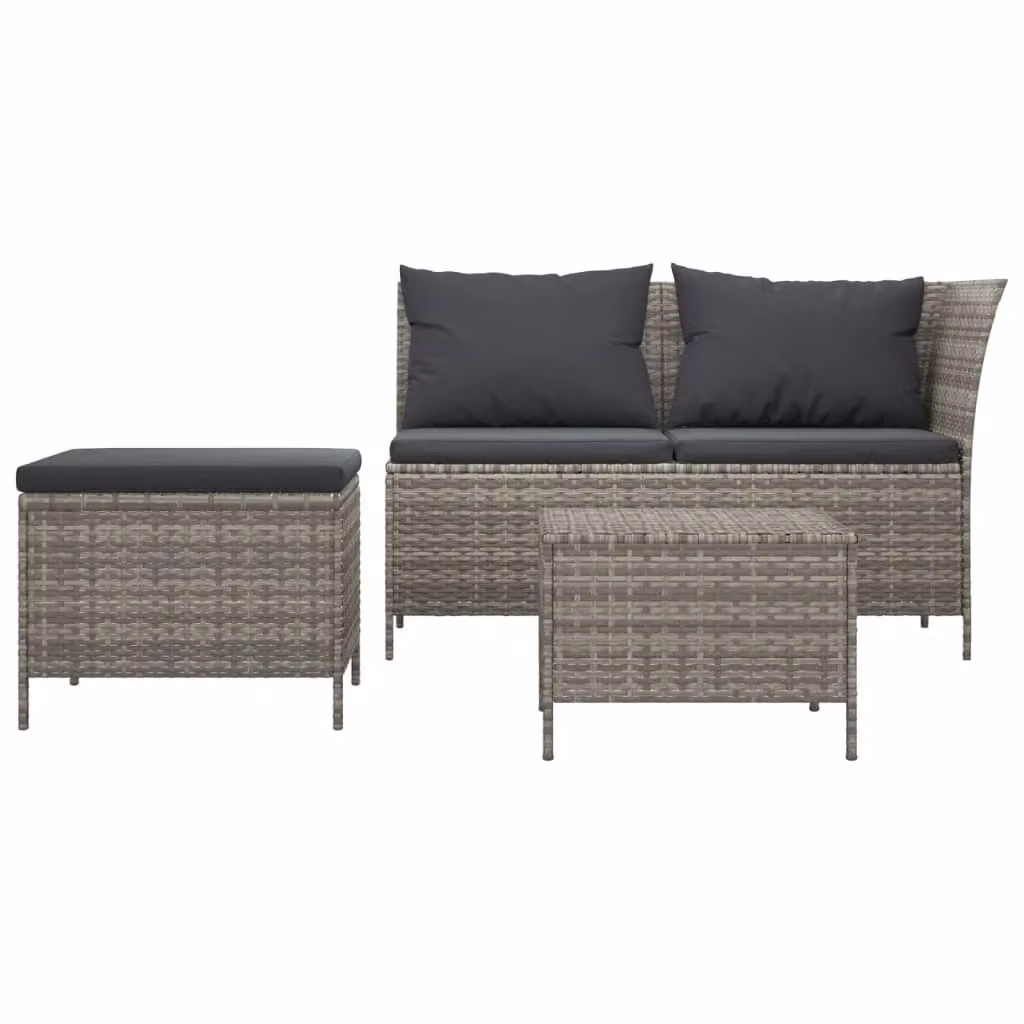 Set da giardino Outsunny a forma di L composto da 3 pezzi con divano a 2 posti, tavolino da caffè e pouf in resina intrecciata grigia con cuscini inclusi – 2