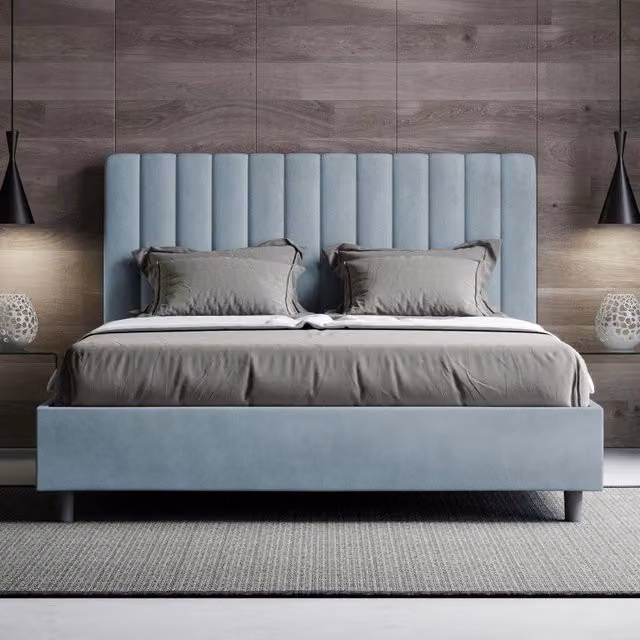 Letto imbottito Agueda Ityhome in microfibra con rete, colore blu, L: 145 cm, P: 220 cm, H: 122 cm – 1