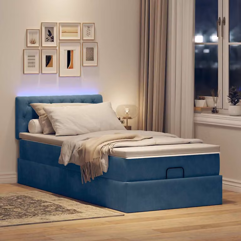 Maison Exclusive - Pouf Letto con Materasso e LED Blu Scuro 80x200cm in Velluto
