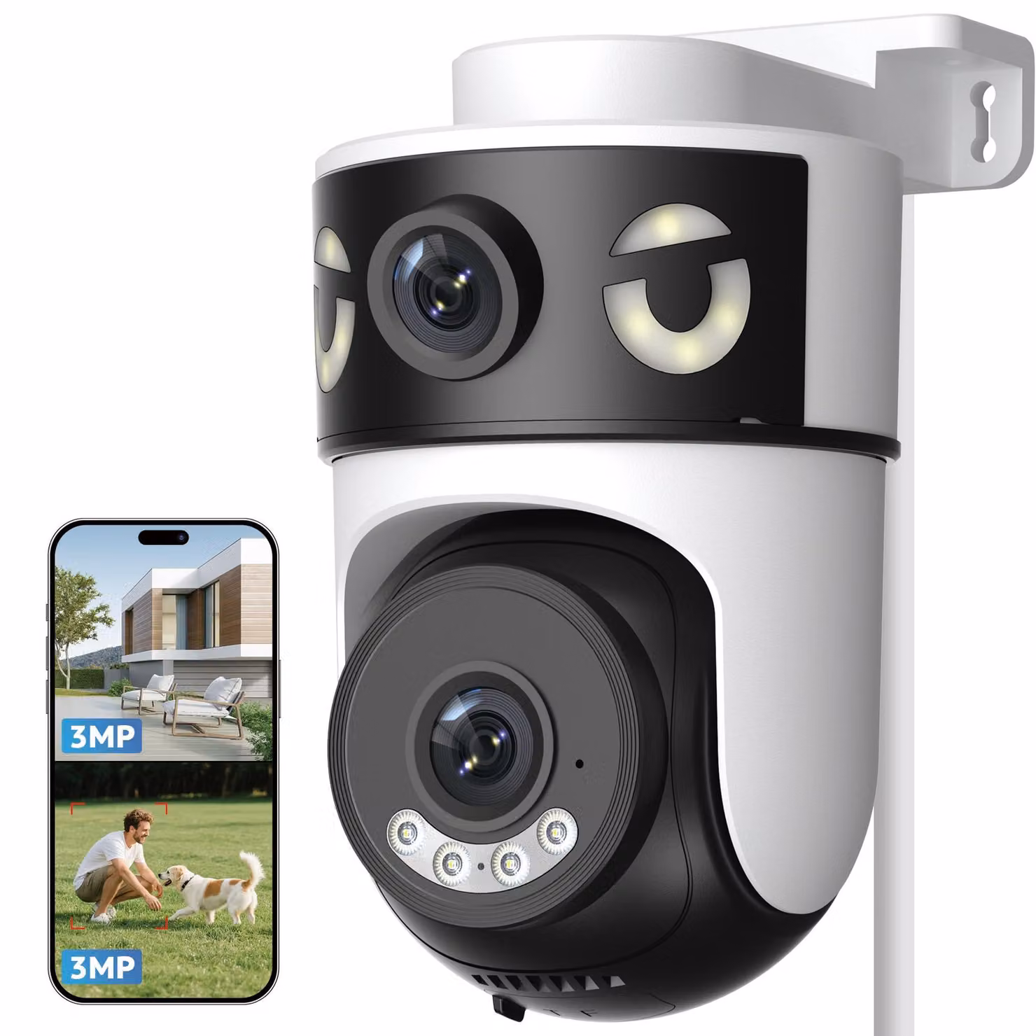 Telecamera di sicurezza WiFi 2K con doppia lente e visione notturna