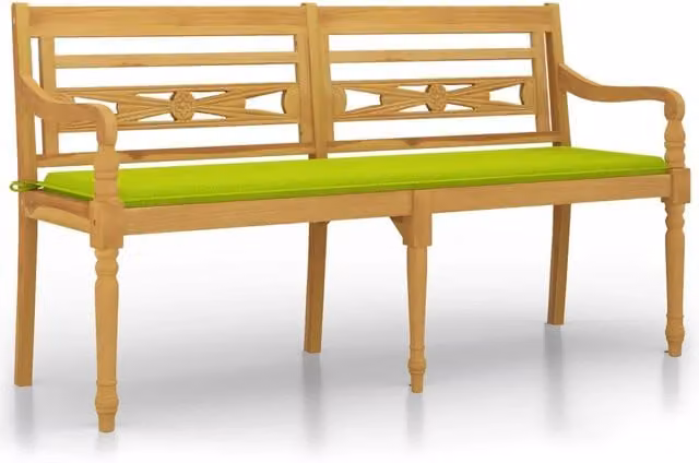 Panca da Giardino | Panchina Batavia Cuscino Verde Chiaro 150cm Legno Massello Teak