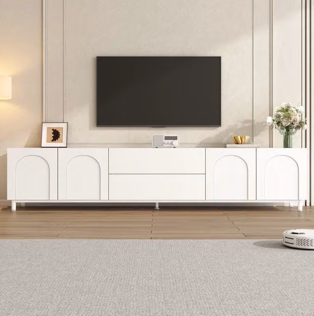 Mobile TV bianco con 4 ante e 2 cassetti; 180x40x48 cm