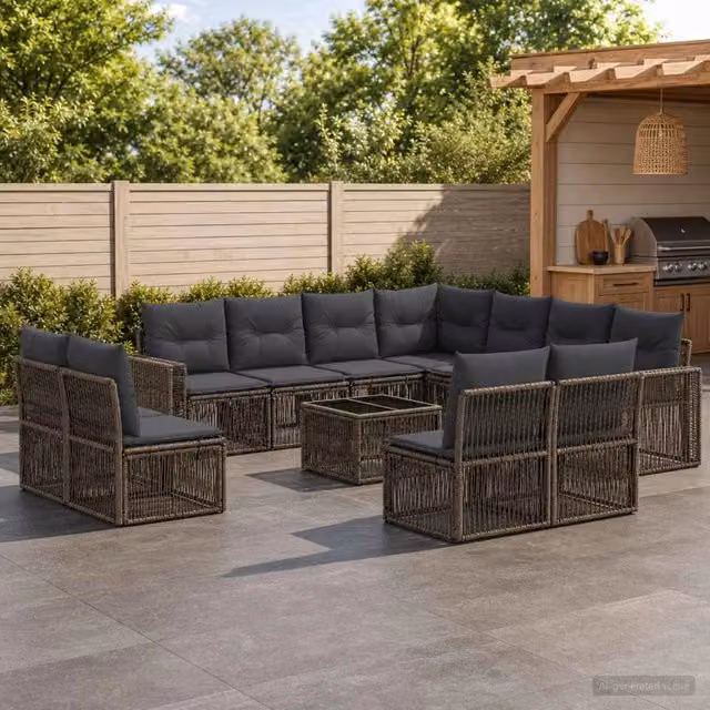Set Divano da Giardino a L con Tavolino vidaXL, Colore Grigio e Antracite, con Cuscini Inclusi e Struttura in Metallo