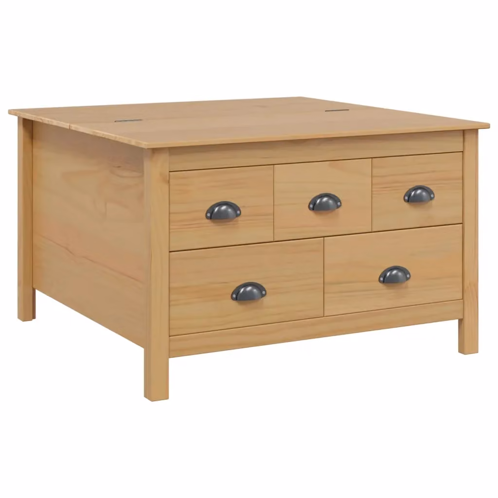 vidaXL Tavolino da salotto moderno in legno di pino marrone, L/P/H: 79,5 x 79,5 x 49 cm – 2