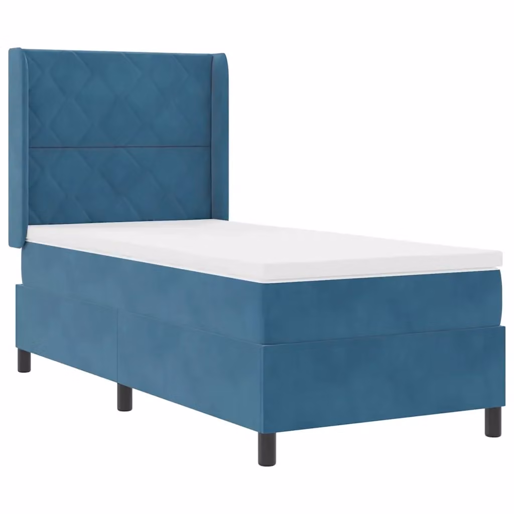 Letto a molle moderno vidaXL in velluto blu con illuminazione LED sottostante L: 90 cm, P: 190 cm, H: 128 cm – 2
