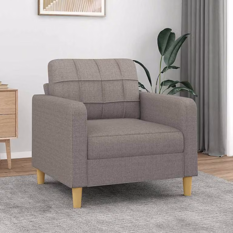 Poltrona moderna vidaXL in tessuto beige e grigio con struttura in metallo e braccioli