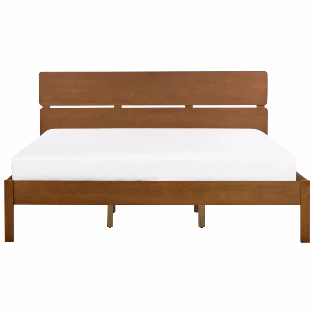 Letto matrimoniale BELIANI in legno massello di pino e legno di gomma, colore marrone, stile rustico, con doghe piatte fisse, L: 180 cm, P: 200 cm, H: 101 cm – 2