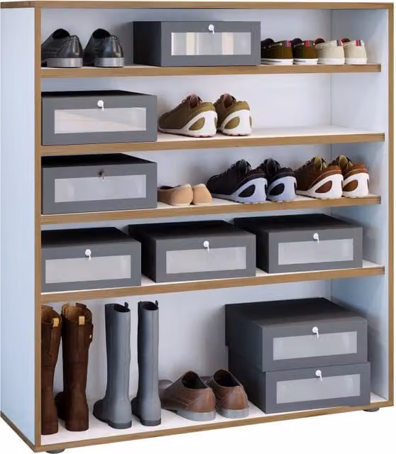 Super Scarpiera Legno H110 L100 P33 cm Armadio Porta Scarpe Salvaspazio con Ripiani Regolabili Colore Bianco