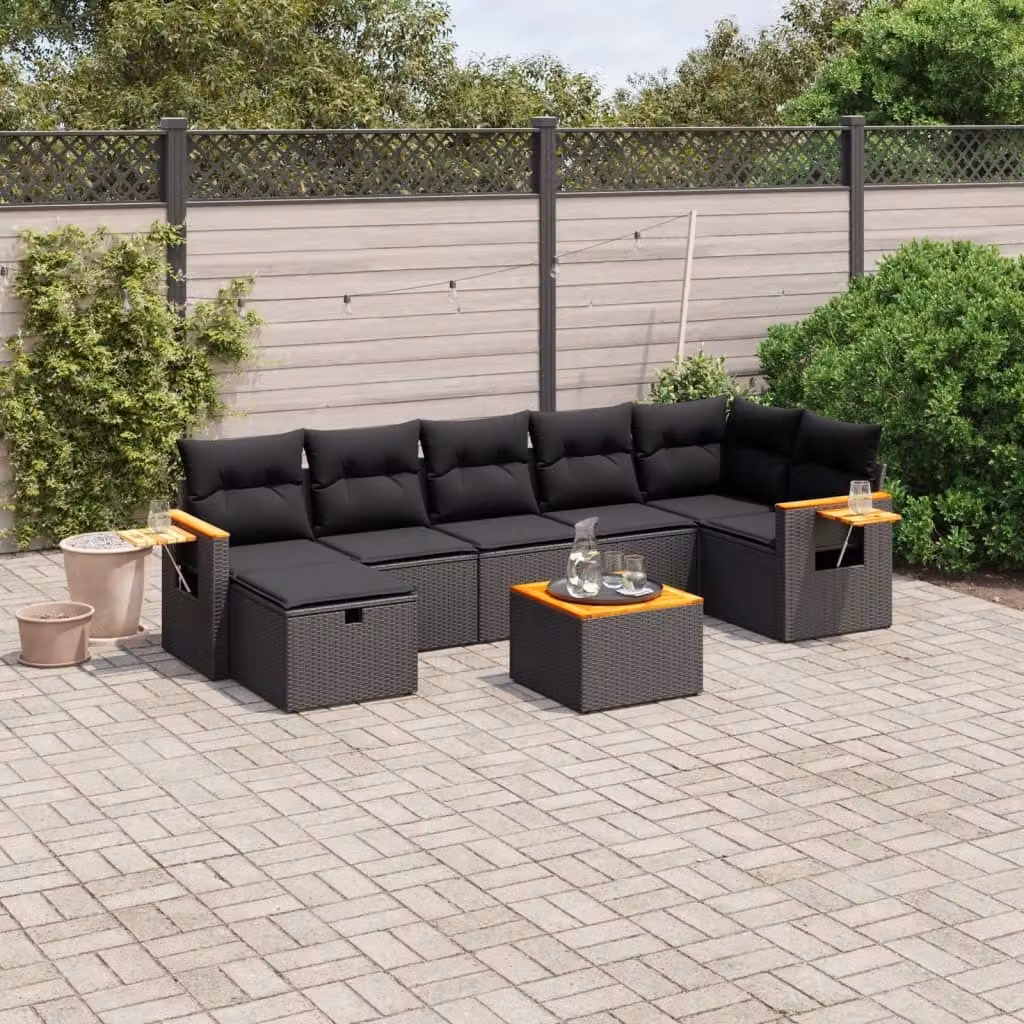Maison Exclusive - Set da giardino 8 pezzi con cuscini in polyrattan nero