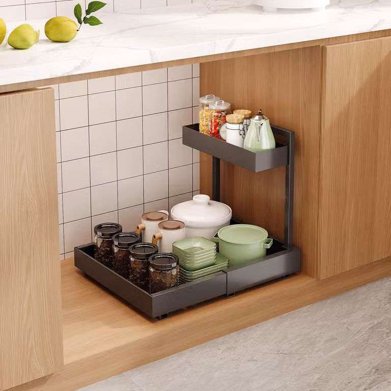 Organizzatore estraibile per cassetti da cucina, larghezza da 31 a 52 cm, colore nero