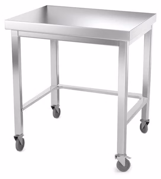 Tavolo da lavoro in acciaio inossidabile, dimensioni 700 x 700 mm, con struttura rinforzata e montato su ruote, serie PREMIUM - GOLDINOX