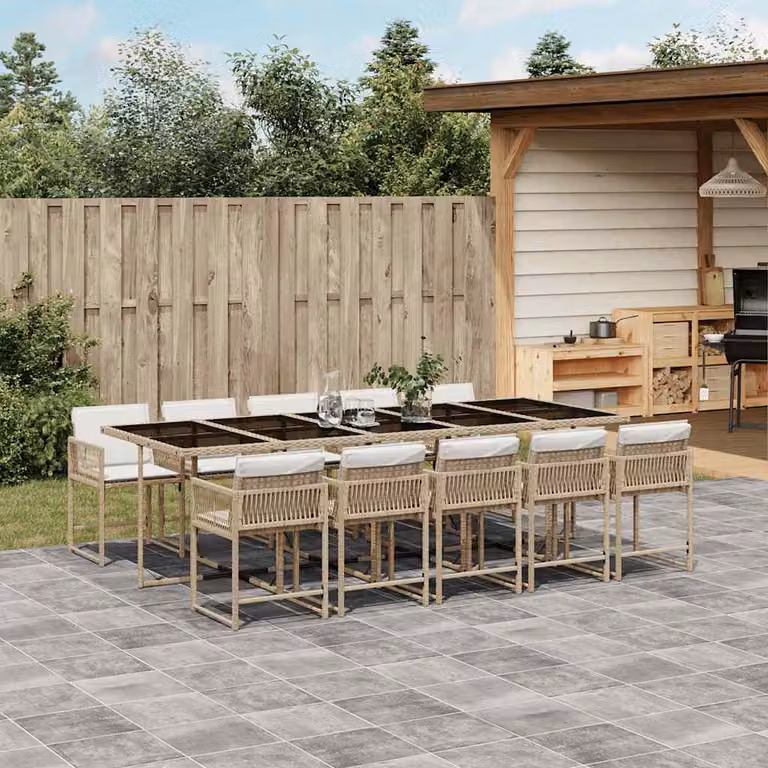 vidaXL Set da Pranzo da Giardino 11 pz in Polyrattan con Cuscini Beige e Piano in Vetro