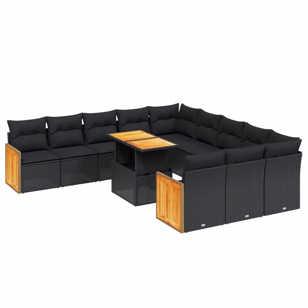 Set di Divani da Giardino VIDAXL in Polyrattan Nero con Cuscini, Design Moderno a Forma di U, 11 Pezzi – 2