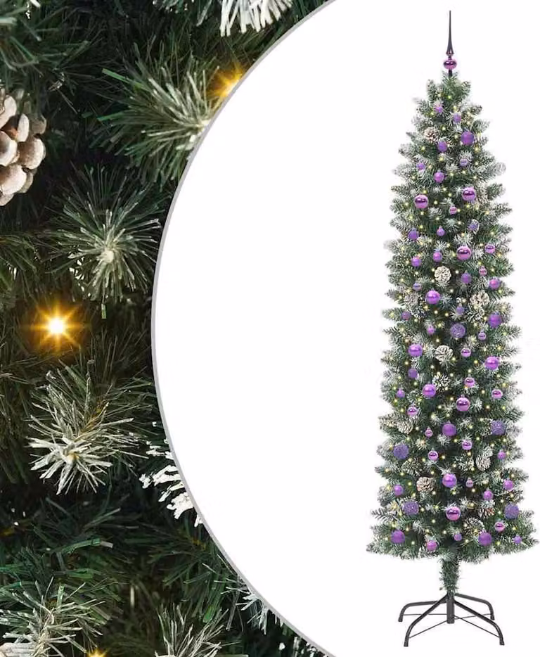 Albero di Natale Artificiale Sottile Verde e Bianco 240 cm