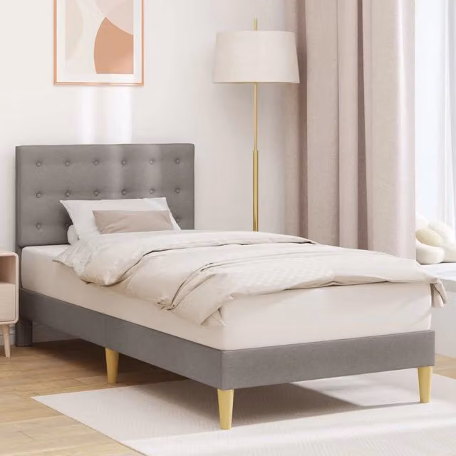 Struttura letto con testiera e giroletto in tessuto beige e grigio L 90 cm x P 200 cm