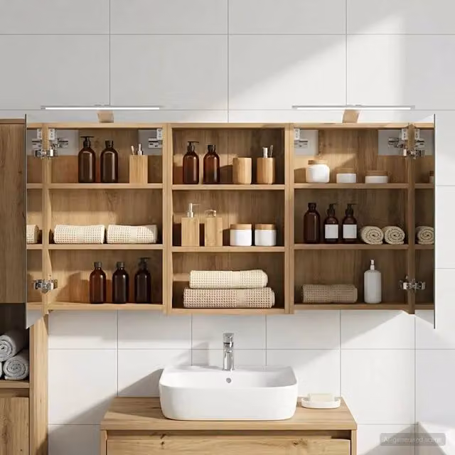 Set di 3 armadi da bagno moderni vidaXL con specchio e illuminazione LED, colore marrone opaco, L/P/H: 120 x 10,5 x 60,5 cm – 1